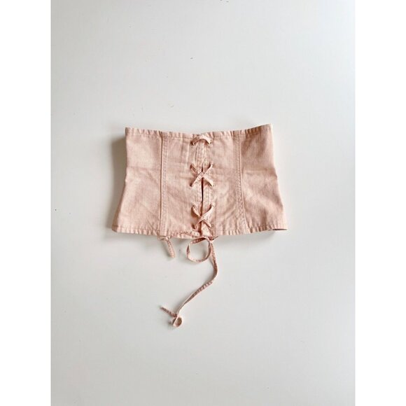 Aritzia WILFRED Audra Camille Pink Cotton Denim Cropped Waist Corset, Size XXS - Picture 1 of 13